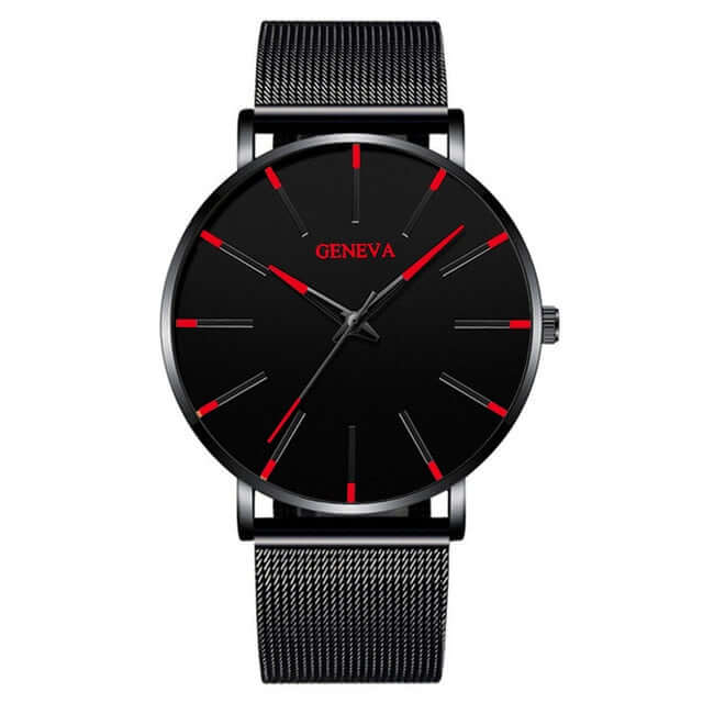 2022 business men watch / ultra fashion stainless steel / luxury waterproof watches / top quality minimalist thin and simple mesh quartz belt mesh black red
