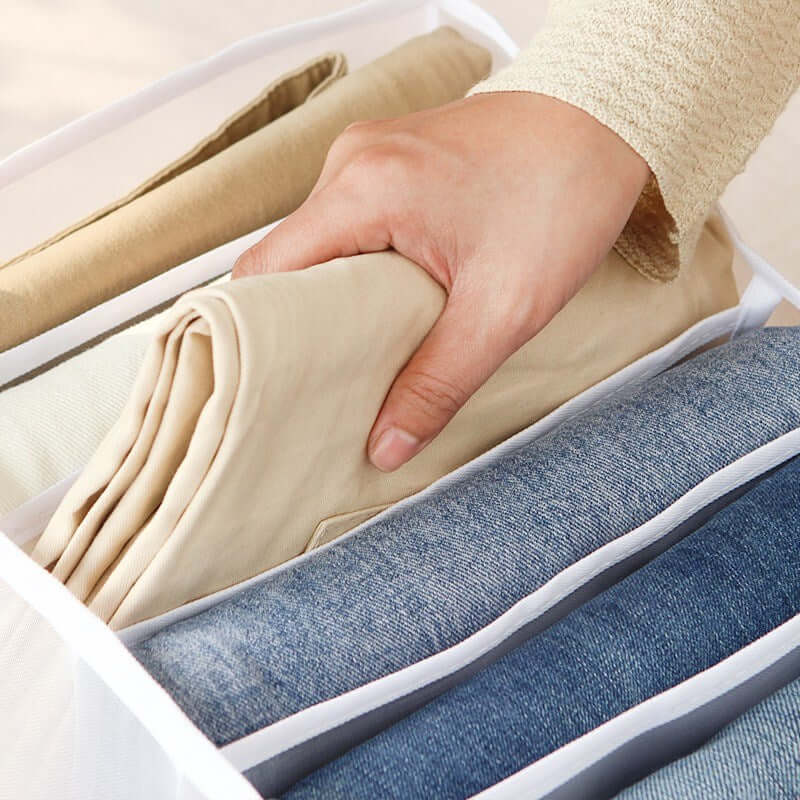 storage box divider - organizer for jeans clothes mesh separation drawer - compartment stacking can for home washed pants