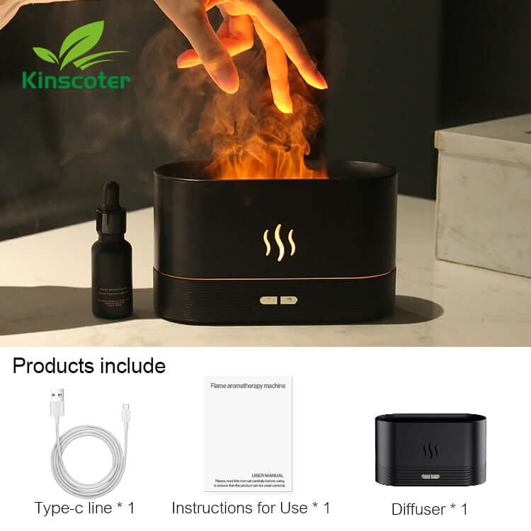 aroma diffuser ultrasonic air humidifier / essential oil cool mist maker aromatherapy fogger / led flame night lamp mist sprayer for home 180ml black