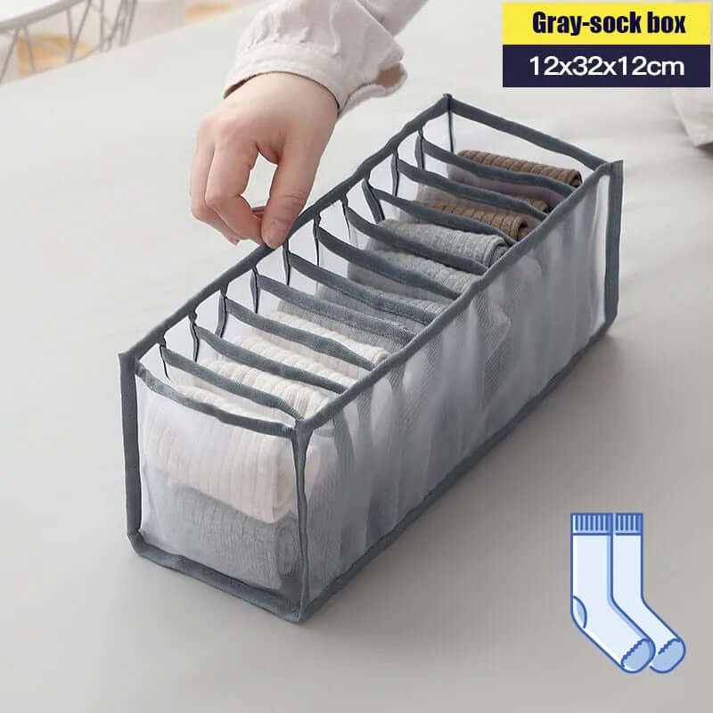 storage box divider - organizer for jeans clothes mesh separation drawer - compartment stacking can for home washed pants gray socks 11 grid