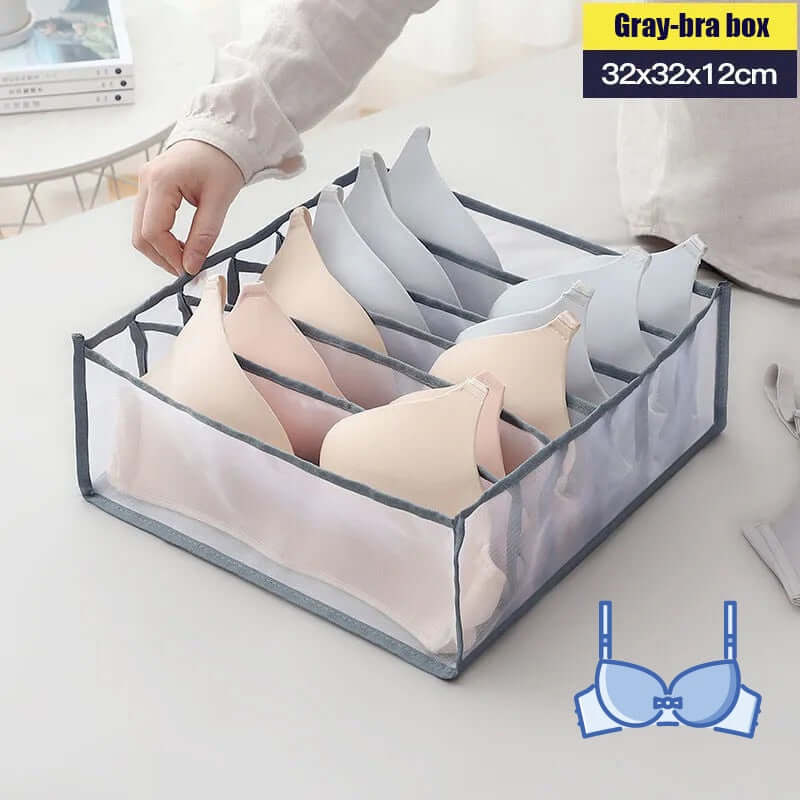 storage box divider - organizer for jeans clothes mesh separation drawer - compartment stacking can for home washed pants gray bra 6 grids