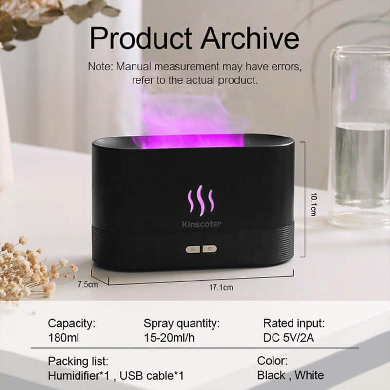 aroma diffuser ultrasonic air humidifier / essential oil cool mist maker aromatherapy fogger / led flame night lamp mist sprayer for home
