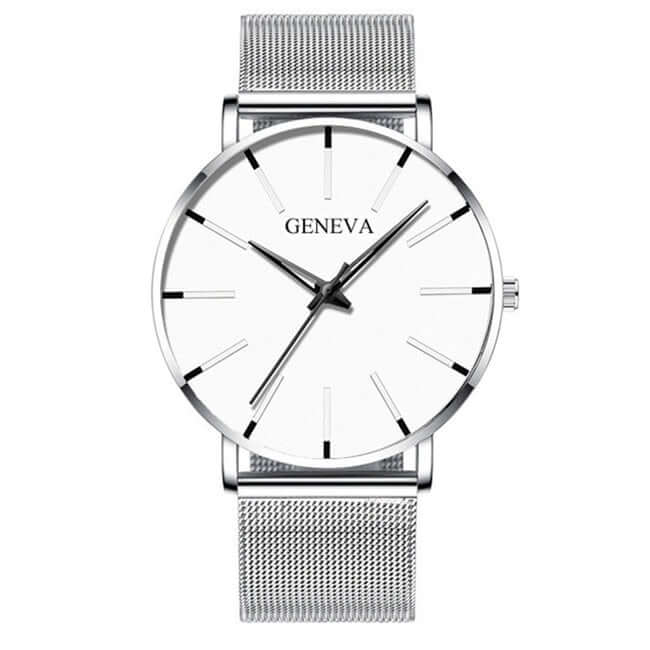2022 business men watch / ultra fashion stainless steel / luxury waterproof watches / top quality minimalist thin and simple mesh quartz belt mesh silver white
