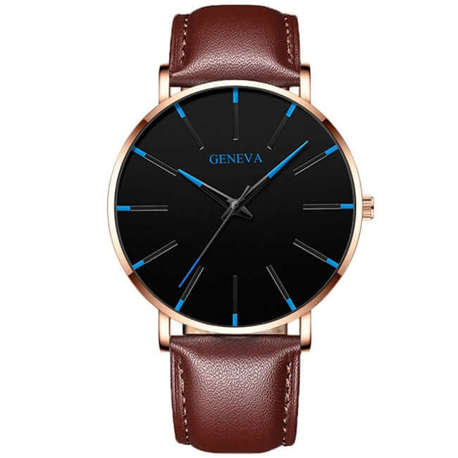2022 business men watch / ultra fashion stainless steel / luxury waterproof watches / top quality minimalist thin and simple mesh quartz belt leather blue rose
