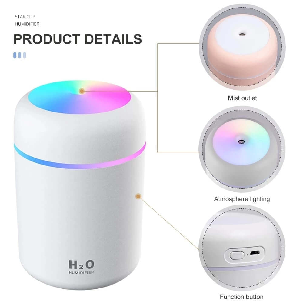 mini portable 300ml electric air humidifier / essential oils aroma diffuser usb cool mist sprayer with colorful night light for home car ultrasonic aromatherapy