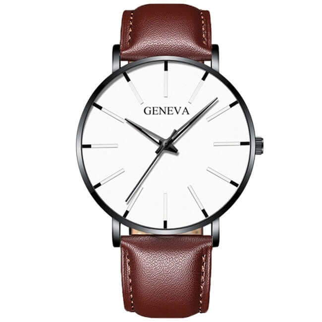 2022 business men watch / ultra fashion stainless steel / luxury waterproof watches / top quality minimalist thin and simple mesh quartz belt leather brown white