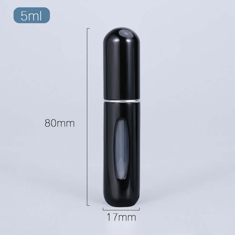 portable mini refillable perfume atomizer bottle，5ml liquid aluminum container for cosmetics / empty alcohol scent sprayer bottles / dispenser pump mist spray case for traveling 5ml / bright black / metal