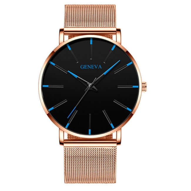 2022 business men watch / ultra fashion stainless steel / luxury waterproof watches / top quality minimalist thin and simple mesh quartz belt mesh rose blue