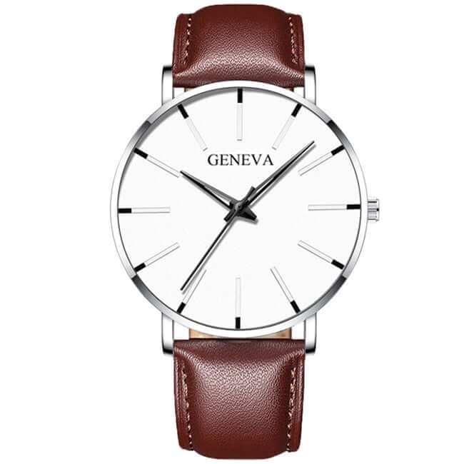 2022 business men watch / ultra fashion stainless steel / luxury waterproof watches / top quality minimalist thin and simple mesh quartz belt leather silver brown