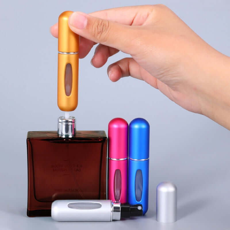 portable mini refillable perfume atomizer bottle，5ml liquid aluminum container for cosmetics / empty alcohol scent sprayer bottles / dispenser pump mist spray case for traveling