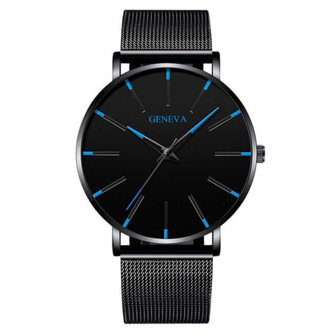 2022 business men watch / ultra fashion stainless steel / luxury waterproof watches / top quality minimalist thin and simple mesh quartz belt mesh black blue