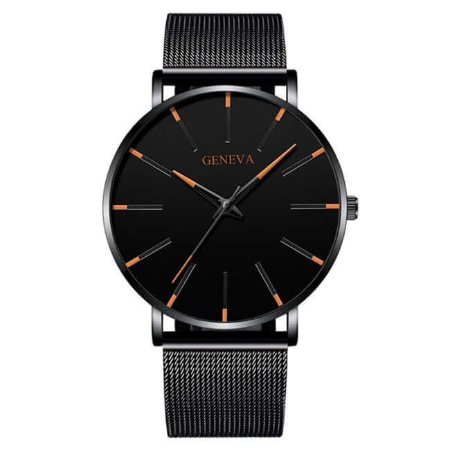 2022 business men watch / ultra fashion stainless steel / luxury waterproof watches / top quality minimalist thin and simple mesh quartz belt mesh black orange