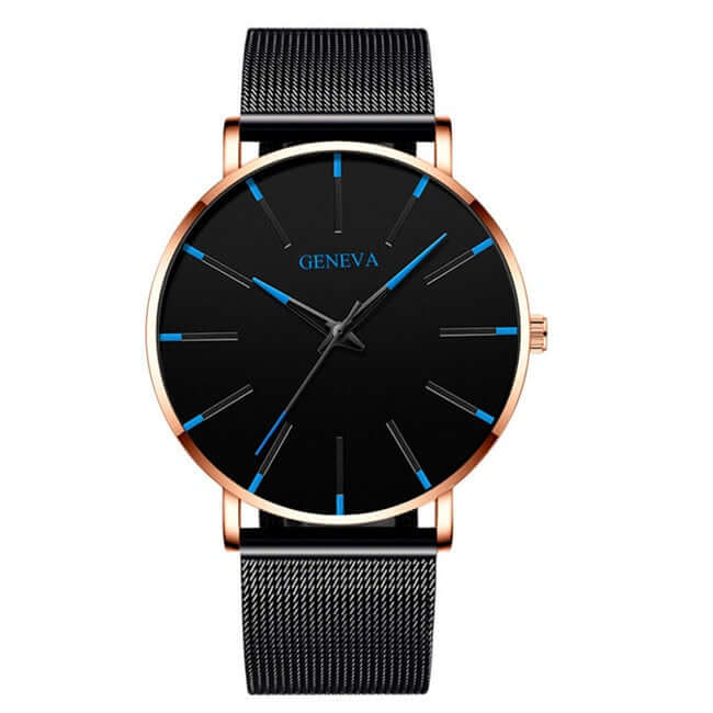 2022 business men watch / ultra fashion stainless steel / luxury waterproof watches / top quality minimalist thin and simple mesh quartz belt mesh blue rose