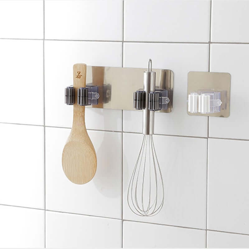 2/4pcs adhesive multi-purpose wall mounted hooks / kitchen mop hanger rack brush organizer / strong hook or broom holder for bathroom / living room
