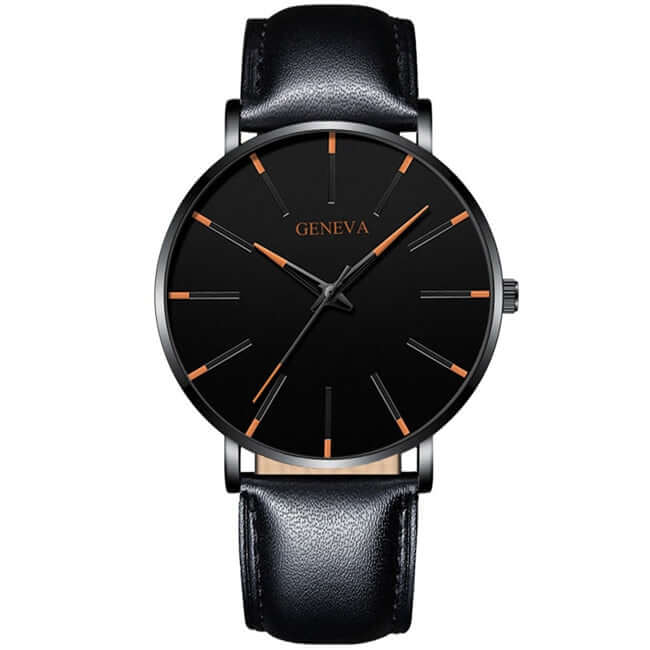 2022 business men watch / ultra fashion stainless steel / luxury waterproof watches / top quality minimalist thin and simple mesh quartz belt leather black orange