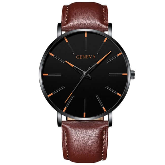 2022 business men watch / ultra fashion stainless steel / luxury waterproof watches / top quality minimalist thin and simple mesh quartz belt leather brown orange