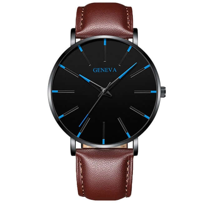 2022 business men watch / ultra fashion stainless steel / luxury waterproof watches / top quality minimalist thin and simple mesh quartz belt leather brown blue