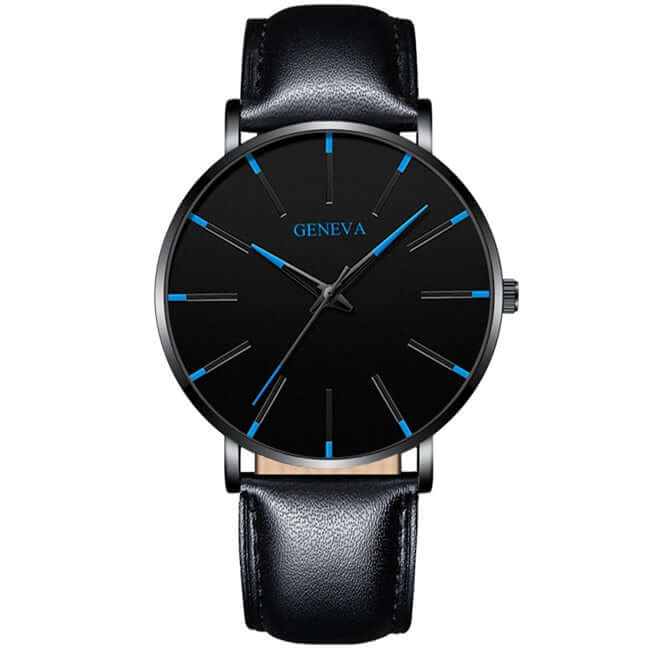 2022 business men watch / ultra fashion stainless steel / luxury waterproof watches / top quality minimalist thin and simple mesh quartz belt leather black blue