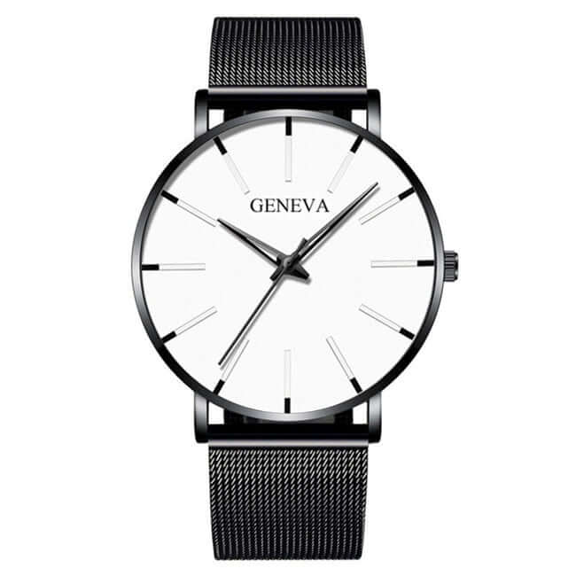 2022 business men watch / ultra fashion stainless steel / luxury waterproof watches / top quality minimalist thin and simple mesh quartz belt mesh black white