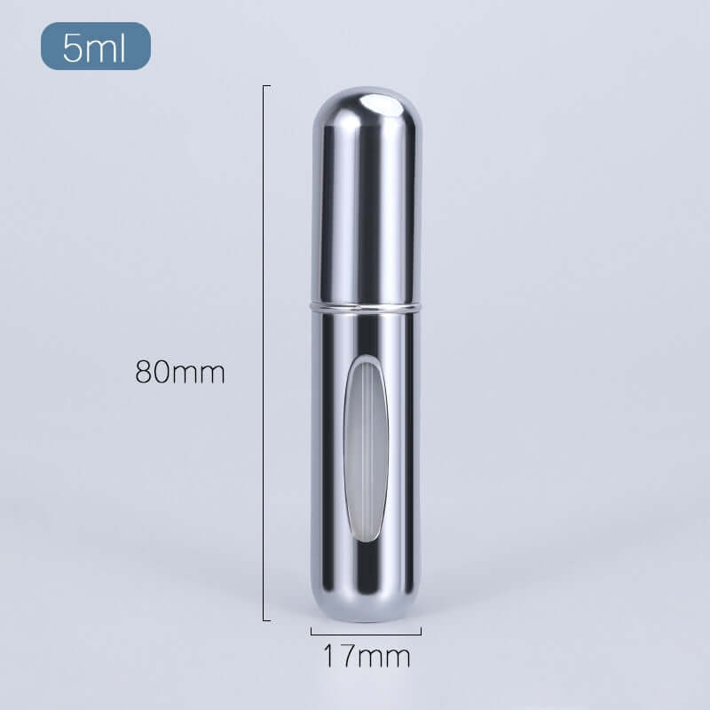 portable mini refillable perfume atomizer bottle，5ml liquid aluminum container for cosmetics / empty alcohol scent sprayer bottles / dispenser pump mist spray case for traveling 5ml / bright silver / metal