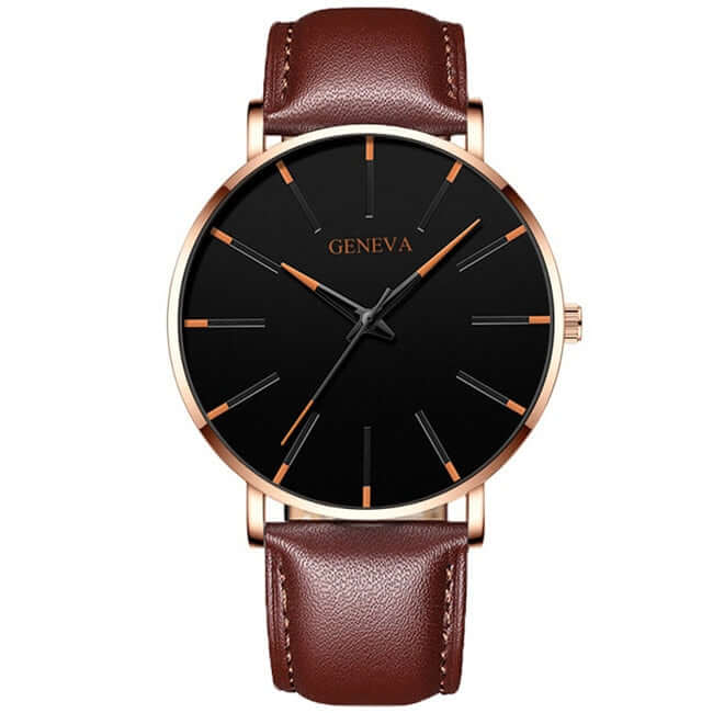 2022 business men watch / ultra fashion stainless steel / luxury waterproof watches / top quality minimalist thin and simple mesh quartz belt leather orange rose
