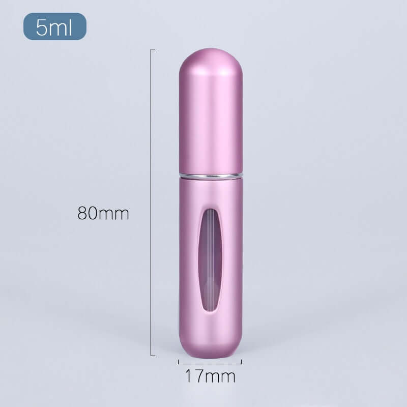 portable mini refillable perfume atomizer bottle，5ml liquid aluminum container for cosmetics / empty alcohol scent sprayer bottles / dispenser pump mist spray case for traveling 5ml / matte pink / metal