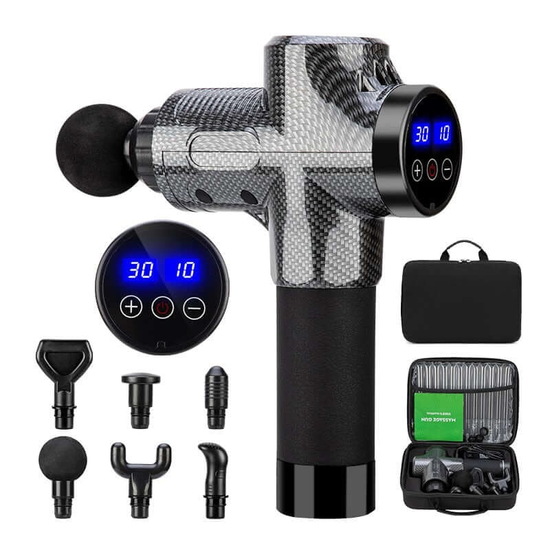 massage gun muscle relax / body relaxation / high frequency electric shock massager with portable bag and lcd display deep therapy for fitness gym workout