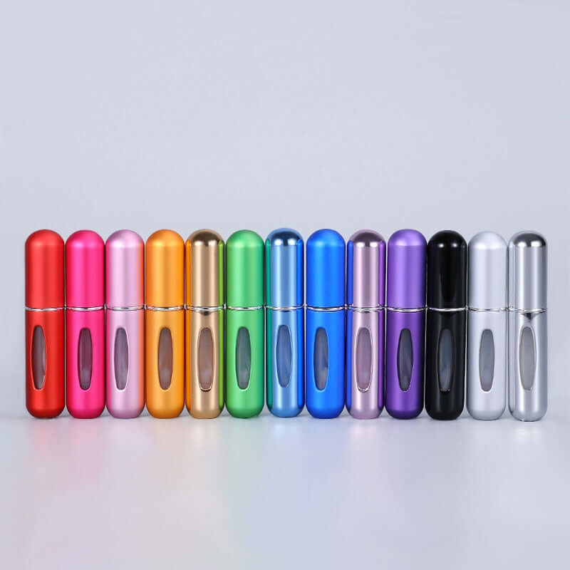 portable mini refillable perfume atomizer bottle，5ml liquid aluminum container for cosmetics / empty alcohol scent sprayer bottles / dispenser pump mist spray case for traveling