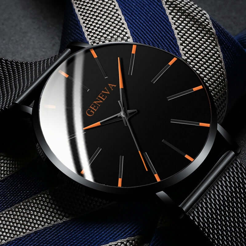 2022 business men watch / ultra fashion stainless steel / luxury waterproof watches / top quality minimalist thin and simple mesh quartz belt