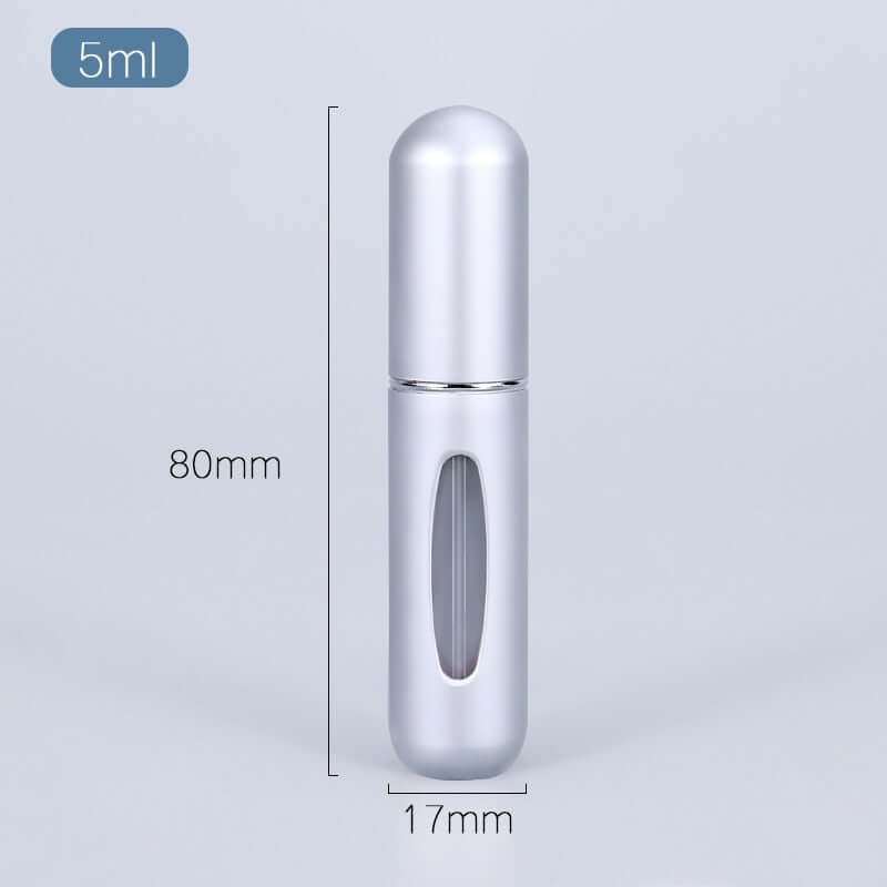 portable mini refillable perfume atomizer bottle，5ml liquid aluminum container for cosmetics / empty alcohol scent sprayer bottles / dispenser pump mist spray case for traveling 5ml / matte silver / metal