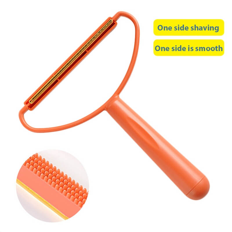 portable manual hair removal tool / fuzz brush for clothes and pets agent / wool carpet coat shaver remover / double-sided razor ball plush for cats or dogs orange