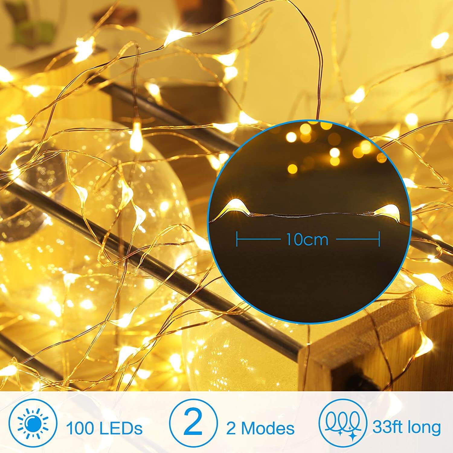 led fairy lights copper wire string 1/2/5/10m light beads holiday outdoor lamp strip garland for christmas tree wedding party home lighting decoration