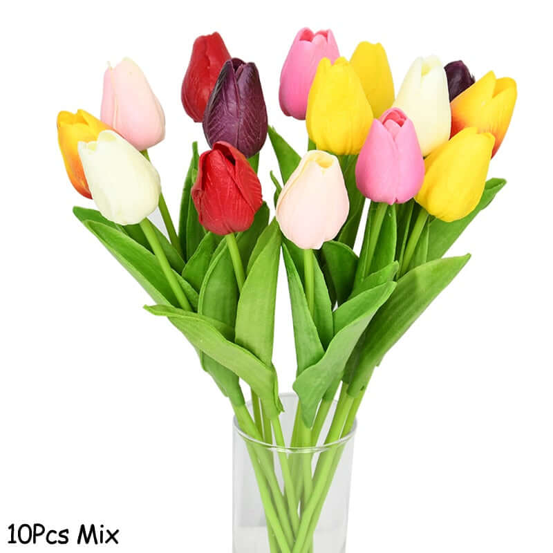 10pcs tulip bouquet - artificial flower real touch for birthday party / wedding decoration fake flowers pe home garden decor mix1