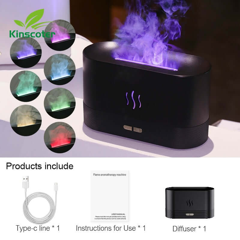 aroma diffuser ultrasonic air humidifier / essential oil cool mist maker aromatherapy fogger / led flame night lamp mist sprayer for home 180ml black pro