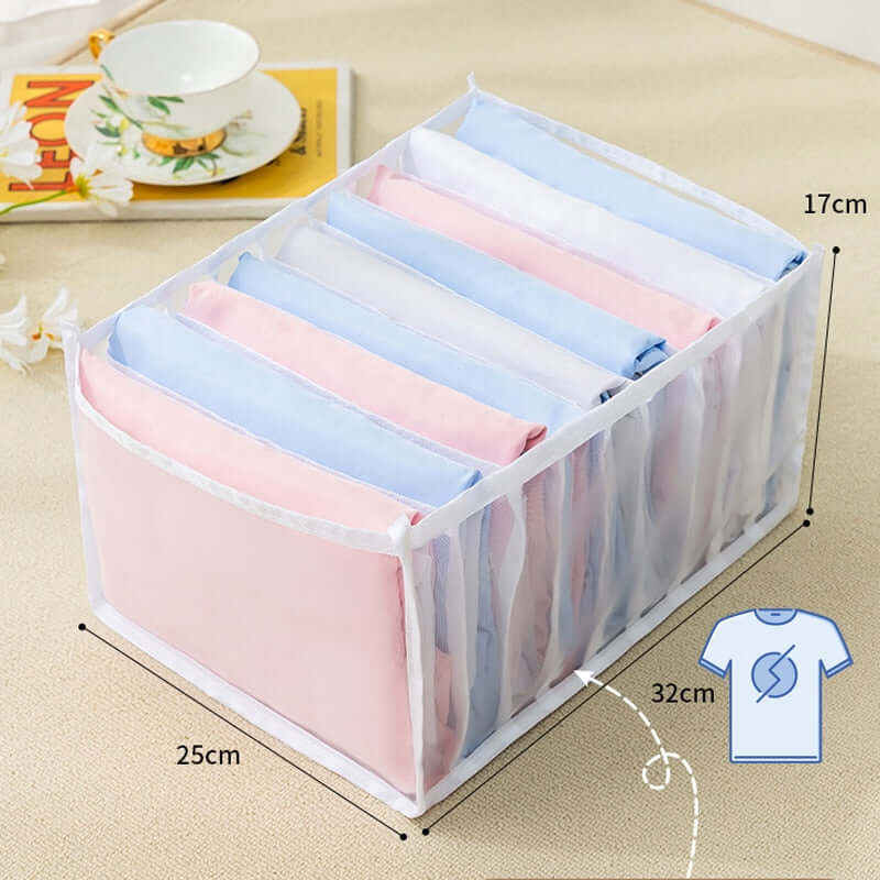 storage box divider - organizer for jeans clothes mesh separation drawer - compartment stacking can for home washed pants t-shirt 9 grids gray