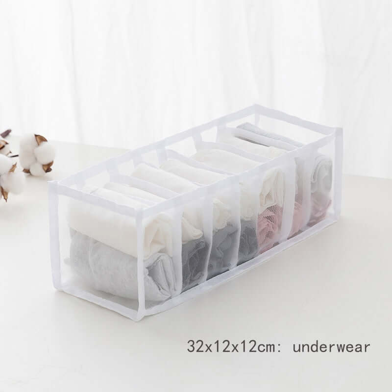 storage box divider - organizer for jeans clothes mesh separation drawer - compartment stacking can for home washed pants underwear 7 grid