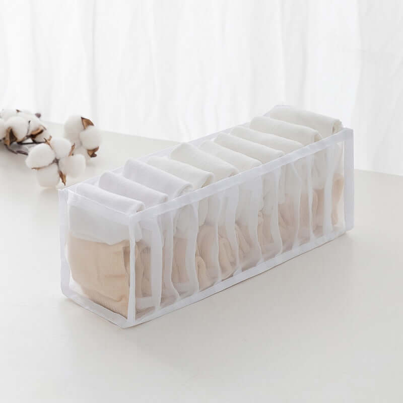 storage box divider - organizer for jeans clothes mesh separation drawer - compartment stacking can for home washed pants white socks 11 grid