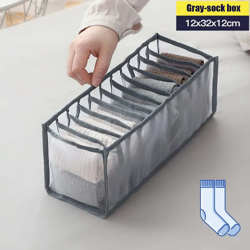 storage box divider - organizer for jeans clothes mesh separation drawer - compartment stacking can for home washed pants gray  socks 11 grid