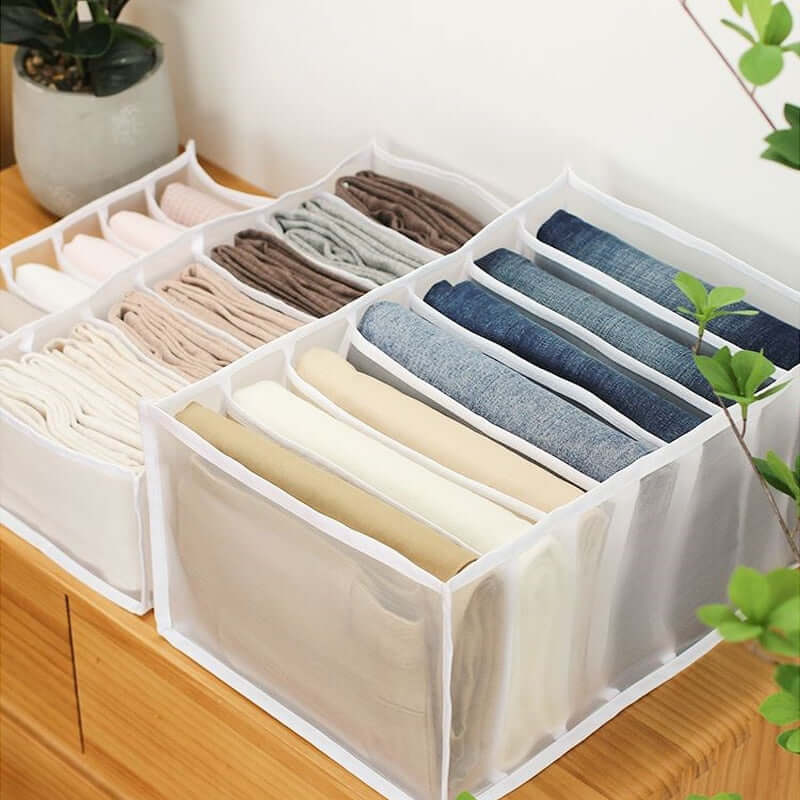 storage box divider - organizer for jeans clothes mesh separation drawer - compartment stacking can for home washed pants