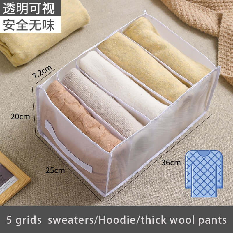 storage box divider - organizer for jeans clothes mesh separation drawer - compartment stacking can for home washed pants sweater 5 grids