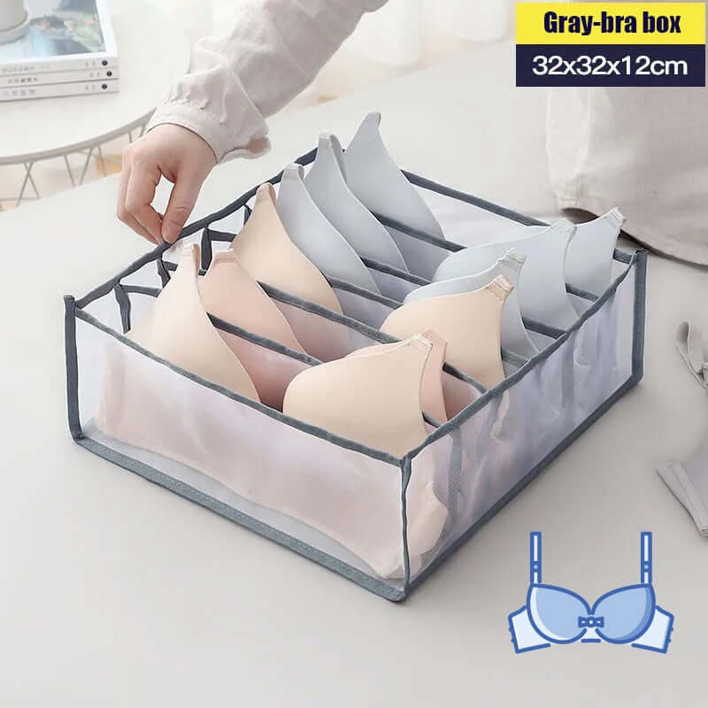 storage box divider - organizer for jeans clothes mesh separation drawer - compartment stacking can for home washed pants gray  bra 6 grids