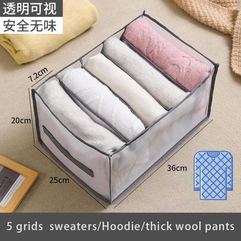 storage box divider - organizer for jeans clothes mesh separation drawer - compartment stacking can for home washed pants sweater 5 grids gray