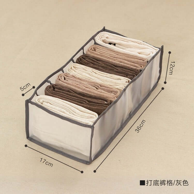 storage box divider - organizer for jeans clothes mesh separation drawer - compartment stacking can for home washed pants gray  leggings grid