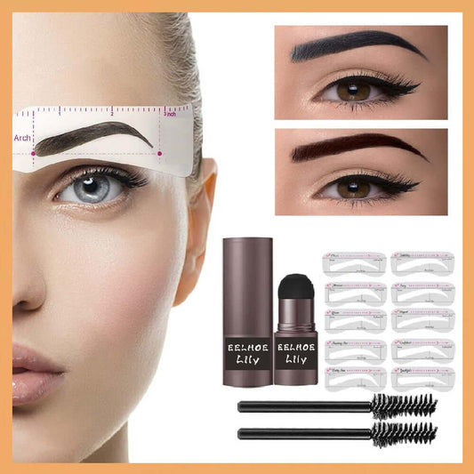 professional one step eyebrow stamp shaping pen / perfect brows stencil set/  eyeliner black pencil liquid waterproof gel for women makeup and kit tattoo