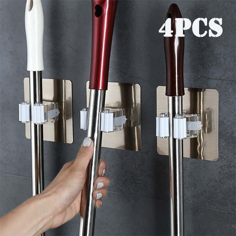 2/4pcs adhesive multi-purpose wall mounted hooks / kitchen mop hanger rack brush organizer / strong hook or broom holder for bathroom / living room