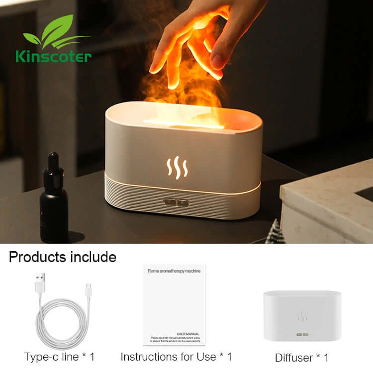 aroma diffuser ultrasonic air humidifier / essential oil cool mist maker aromatherapy fogger / led flame night lamp mist sprayer for home 180ml white