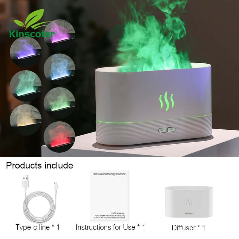 aroma diffuser ultrasonic air humidifier / essential oil cool mist maker aromatherapy fogger / led flame night lamp mist sprayer for home 180ml white pro