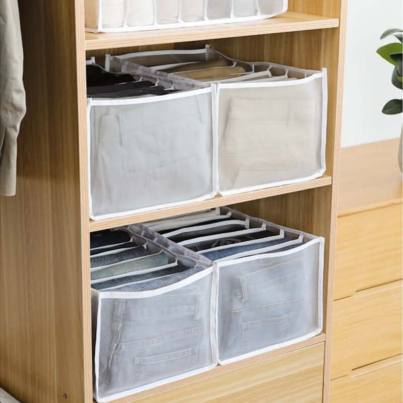 storage box divider - organizer for jeans clothes mesh separation drawer - compartment stacking can for home washed pants