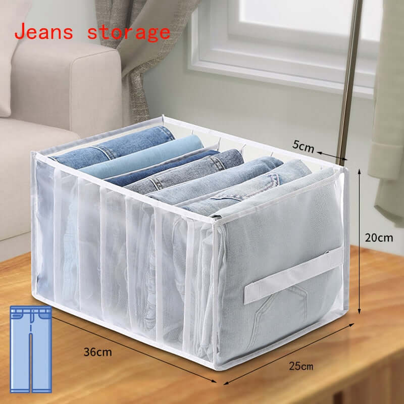 storage box divider - organizer for jeans clothes mesh separation drawer - compartment stacking can for home washed pants handle jeans white