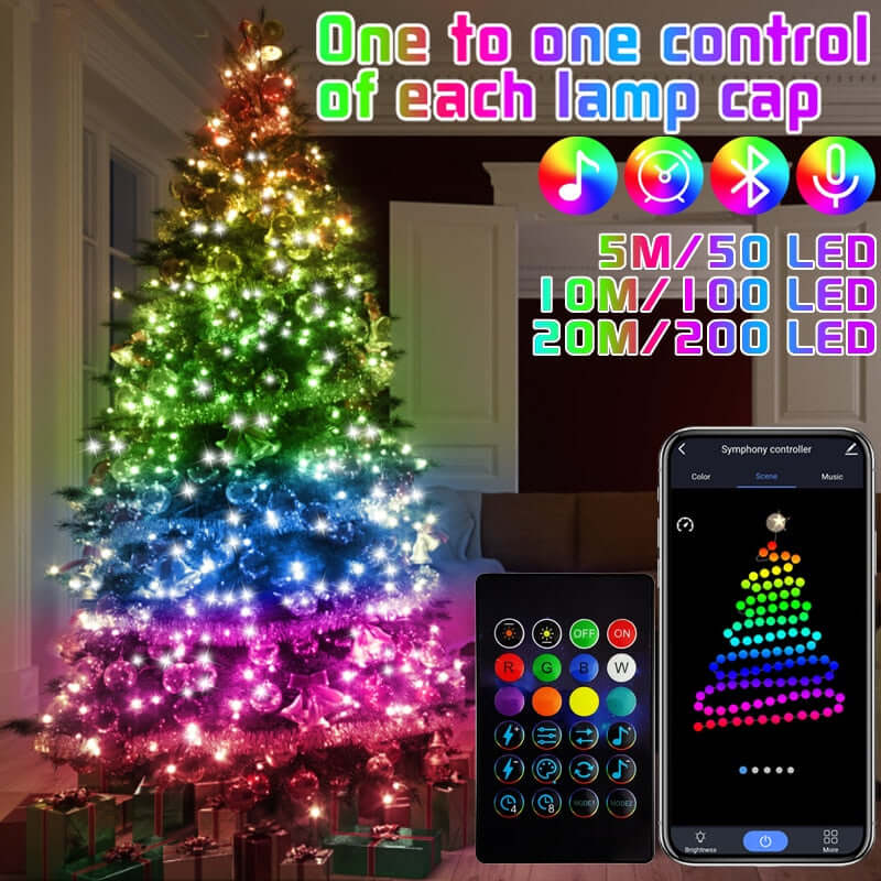 christmas tree rgb led lights with smart bluetooth control beads / usb string outdoor lamp + app remote control christmas garland for home fairy light decoration